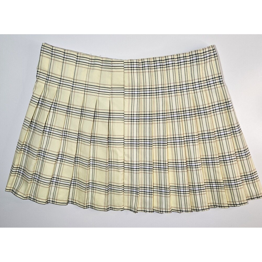 No Boundaries Women's Yellow Plaid Pleated Mini Skirt XXXL 27 Preppy